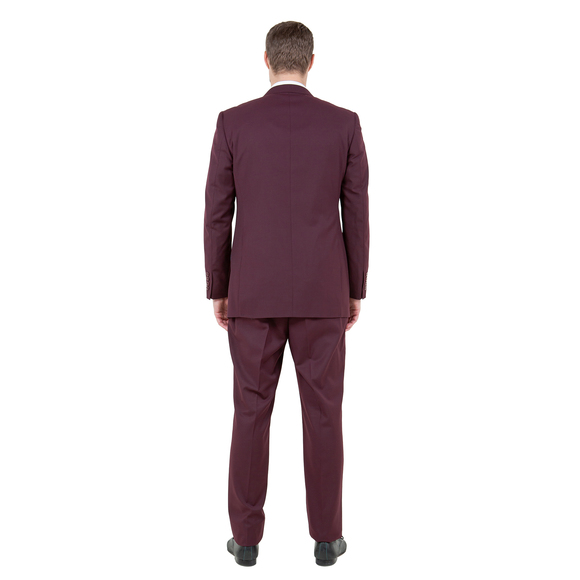 Modern Fit 3pc Wool Mens Suit Set by ZeGarie, Burgundy - Picture 4 of 6